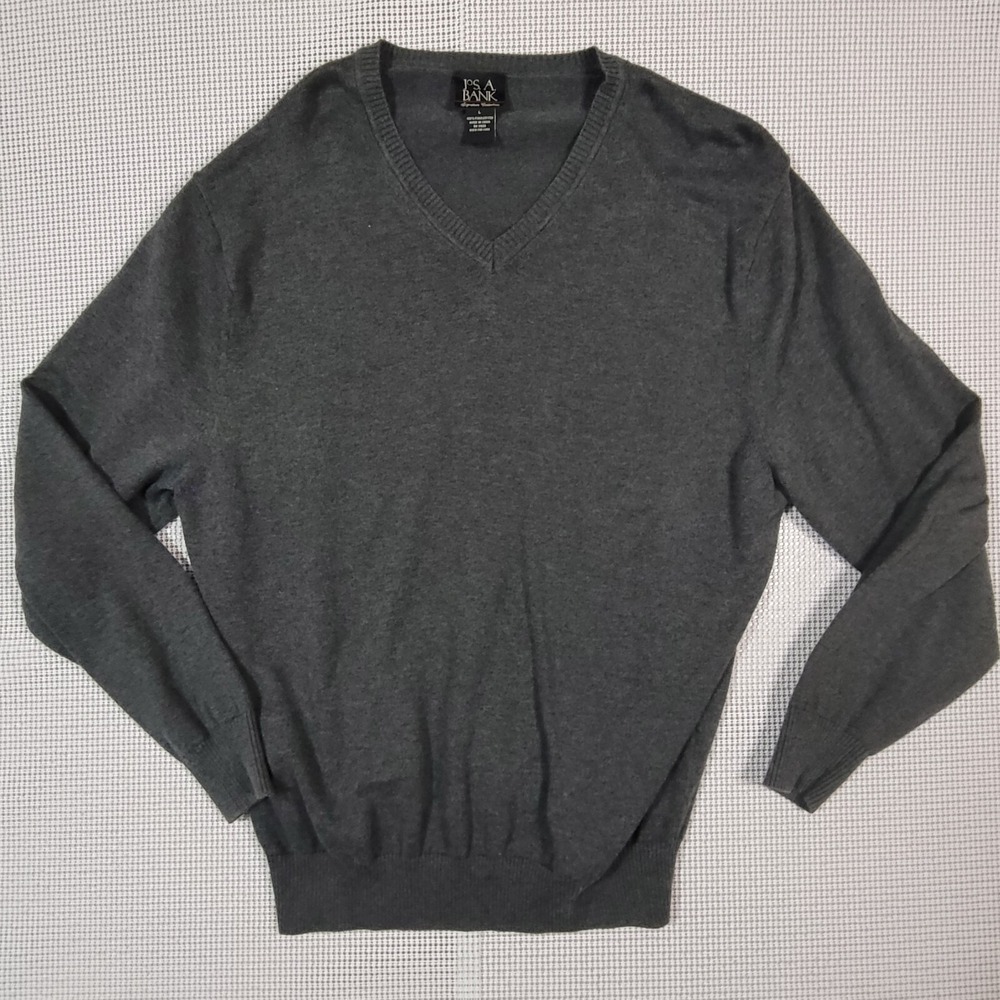 Jos A. Bank Sweater Mens Large Gray 100% Pima Cotton V-Neck Signature Collection